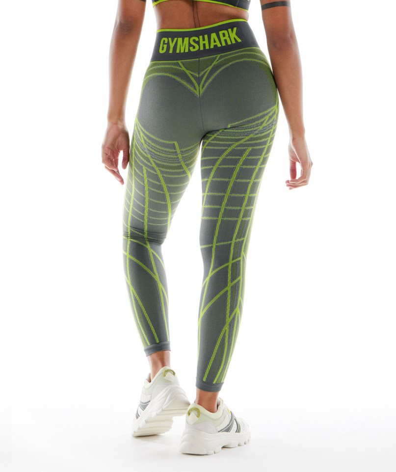 Women's Gymshark Wtflex Linear Seamless Leggings Green | NZ 9FQJPB